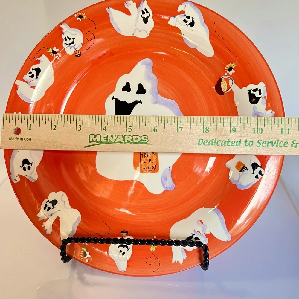 Vintage Round Glass Orange Halloween Ghost Decorative Plate by The White Barn.
